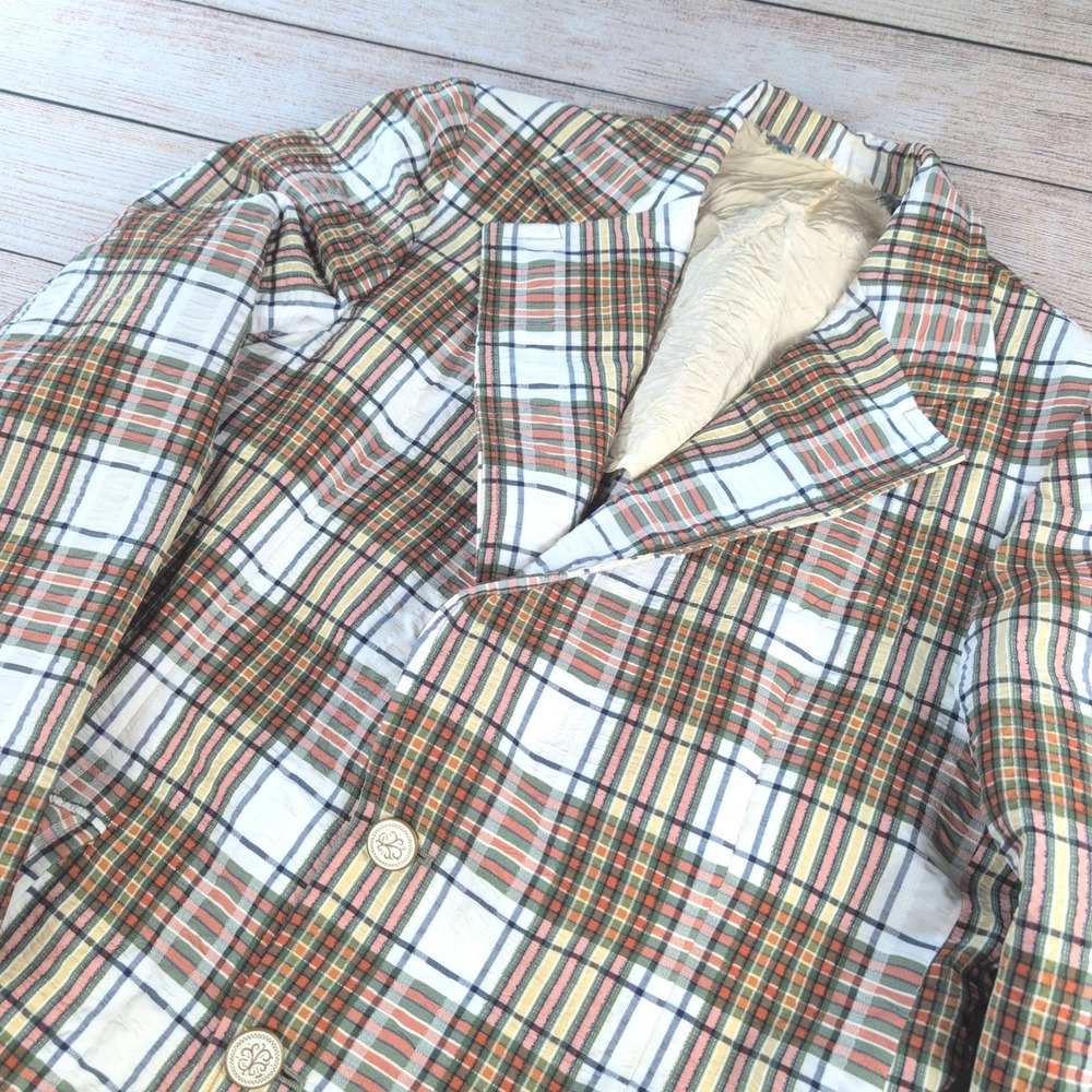 Vintage 70s Plaid Seersucker Blazer Sport Coat Multi-Color 40 - 42r